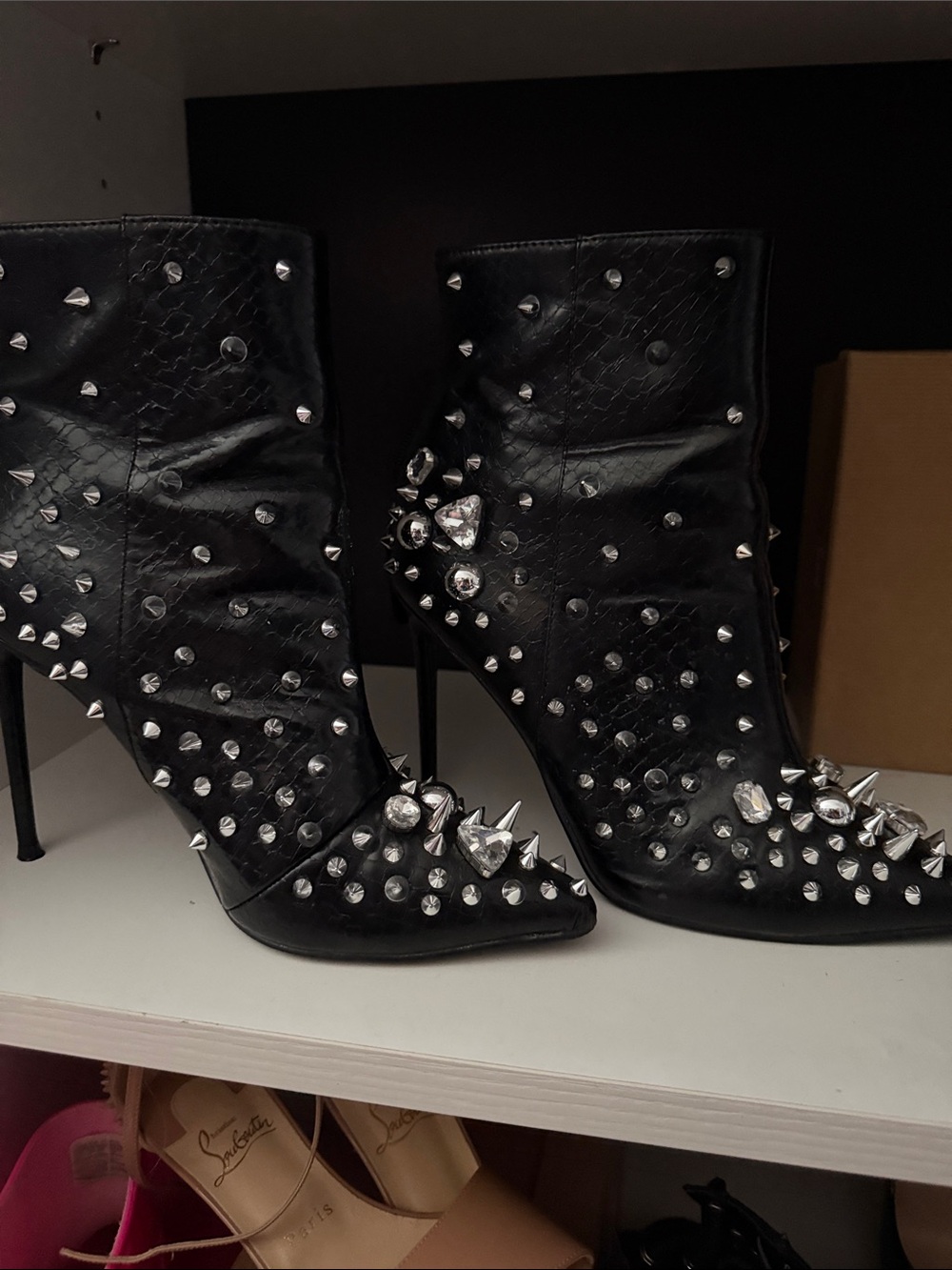 Steve Madden Black Studded Crystal-Embellished Ankle Booties